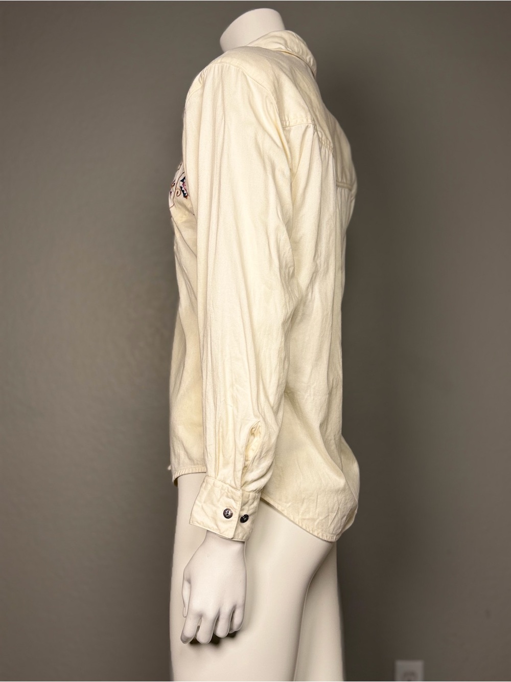 Vintage Wrangler Western Wear Embroidered Southwestern Button Down Ivory Medium - Picture 7 of 14